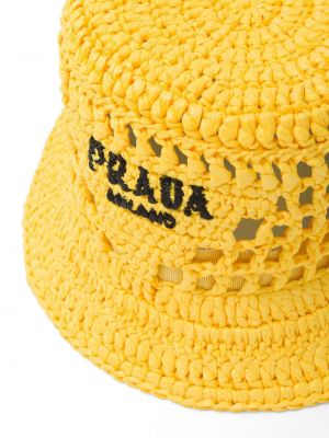 Haftowany kapelusz pleciony Prada żółty