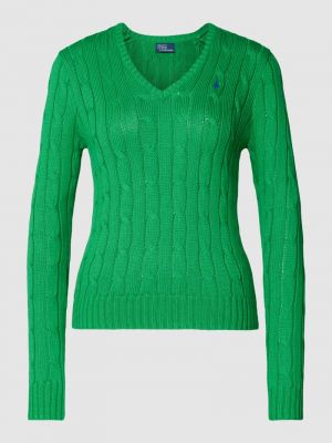 Dzianinowy sweter z dekoltem w serek Ralph Lauren zielony