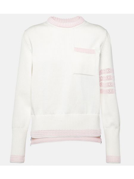 Хлопковый свитер Thom Browne белый