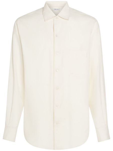 Копринена риза с дълъг ръкав Loro Piana бяло