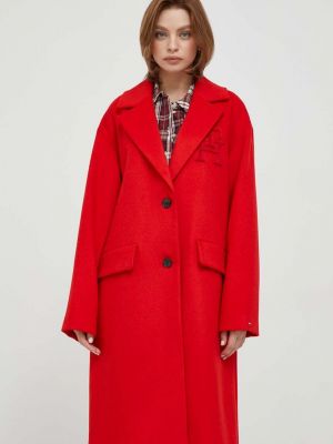 Oversized vlněný kabát Tommy Hilfiger červený