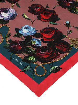 Jedwabna szal w kwiatki z nadrukiem Dolce And Gabbana czerwona