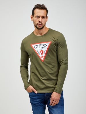 Tričko s dlhými rukávmi Guess khaki