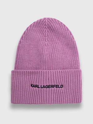 Dzianinowa czapka z kaszmiru Karl Lagerfeld fioletowa