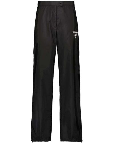 Nylonowe proste spodnie z wysoką talią Prada czarne