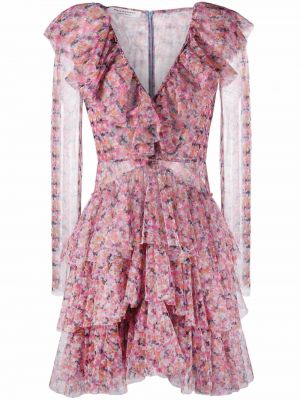 Коктейлна рокля на цветя от тюл Philosophy Di Lorenzo Serafini розово