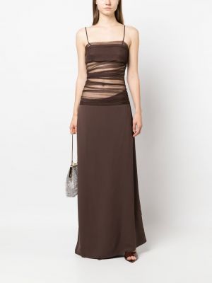 Drapované průsvitné hedvábné koktejlové šaty Christopher Esber hnědé