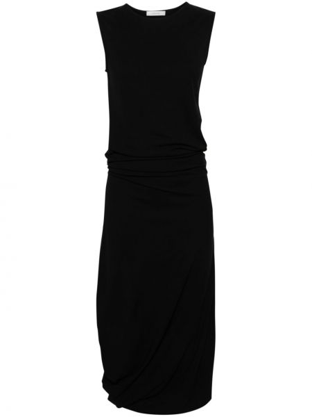 Dolga obleka z draperijo iz krep tkanine Lemaire črna