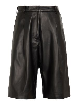 Кожени широки панталони тип „марлен“ с висока талия Dries Van Noten черно
