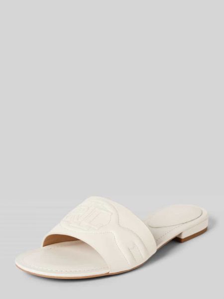 Klapki skórzane w jednolitym kolorze Lauren Ralph Lauren białe
