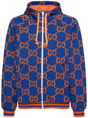 Žakardinis džemperis su gobtuvu Gucci mėlyna