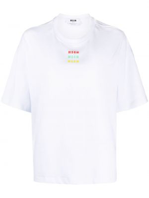T-shirt di cotone con stampa Msgm bianco