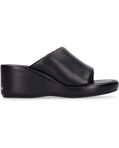 Kožené sandály na klínovém podpatku Balenciaga černé