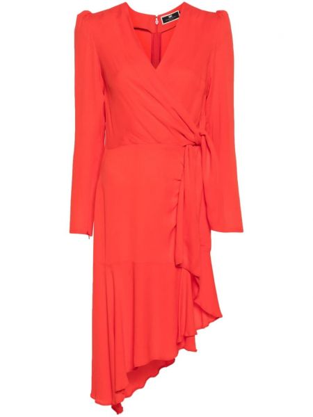 Asimetrična mini obleka iz krep tkanine Elisabetta Franchi rdeča