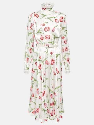 Svilena midi haljina s cvjetnim printom Rodarte bijela