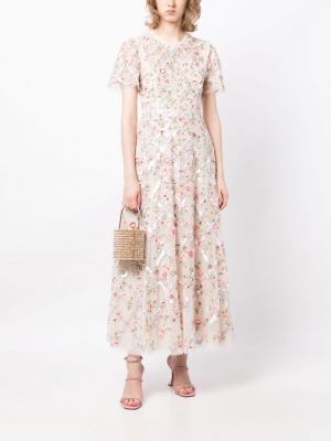 Haftowana sukienka koktajlowa w kwiatki Needle & Thread różowa