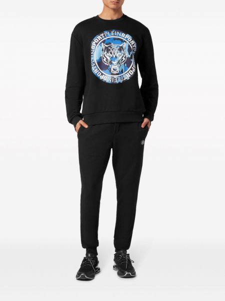 Sportiska stila džemperis ar apdruku kamuflāžas ar tīģera rakstu Plein Sport melns