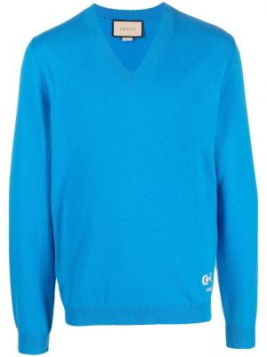 Sweter z dekoltem w serek Gucci niebieski