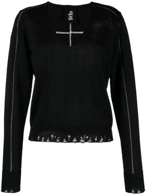Merinowolle pullover mit v-ausschnitt Thom Krom schwarz