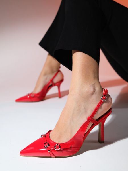 Dabīgās ādas kurpes ar papēžiem ar augstiem papēžiem Luvishoes sarkans