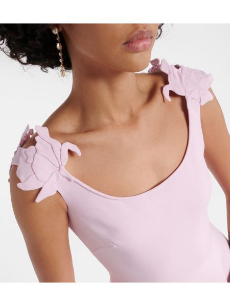 Svilena volnena midi obleka s cvetličnim vzorcem Valentino roza
