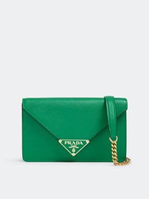 Зеленая кожаная сумка через плечо Prada