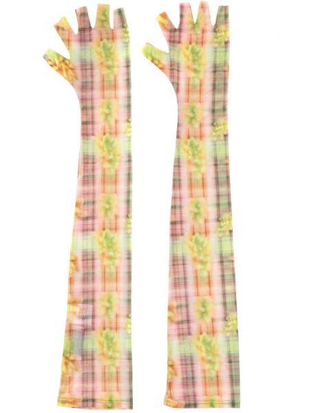Mrežaste rukavice s cvjetnim printom s printom Collina Strada zelena