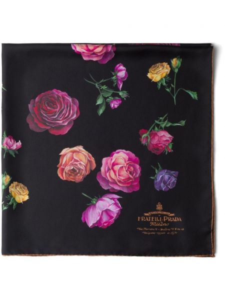 Fular de mătase cu model floral cu imagine Prada negru