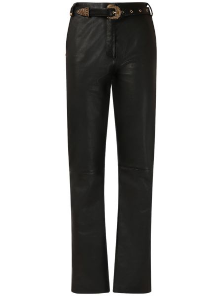 Pantalones rectos de cuero Balmain negro