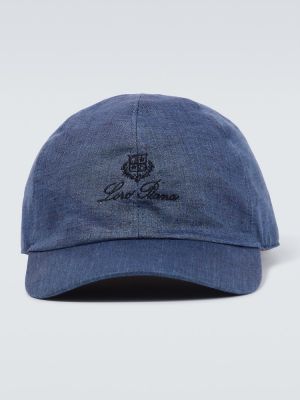 Lniana czapka z daszkiem Loro Piana niebieska