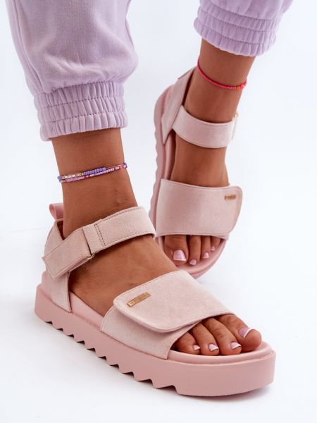 Semišové sandály na platformě s hvězdami Big Star Shoes růžové