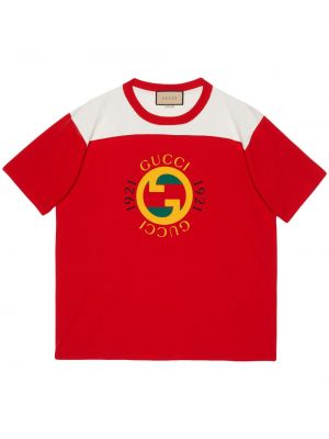 Koszulka bawełniana z nadrukiem Gucci czerwona