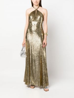 Jedwabna sukienka wieczorowa z nadrukiem Michael Kors Collection złota