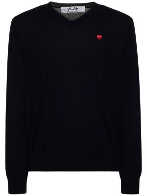 Памучен пуловер с v-образно деколте със сърца Comme Des Garçons Play