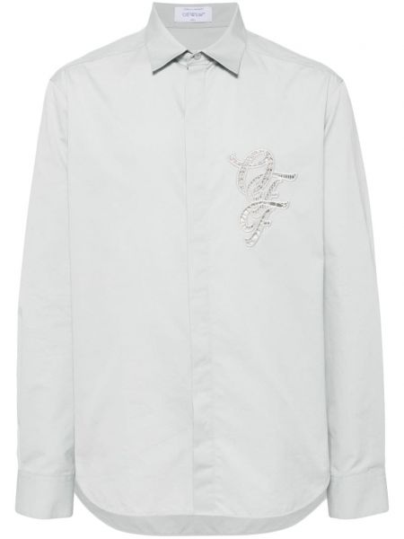 Βαμβακερό μακρύ πουκάμισο με κέντημα Off-white