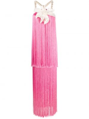 Večerní šaty s třásněmi bez rukávů na zip Patbo - růžová