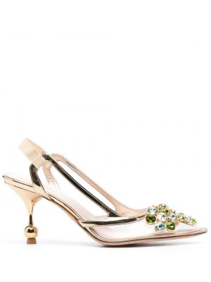 Pantofi cu toc slingback de cristal Giambattista Valli auriu