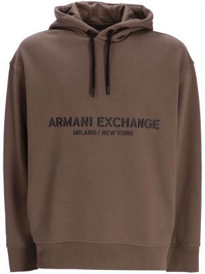 Raštuotas medvilninis džemperis su gobtuvu Armani Exchange ruda