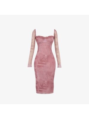 Кружевное платье миди с сеткой House Of Cb розовое