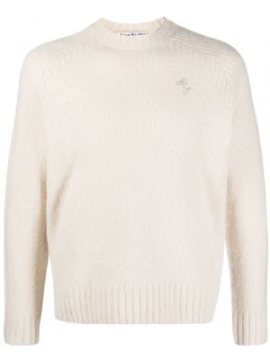 Плетен пуловер бродиран Acne Studios бяло