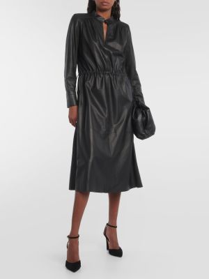 Robe mi-longue en cuir Yves Salomon noir