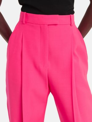 Vlněné rovné kalhoty s vysokým pasem Alexander Mcqueen růžové