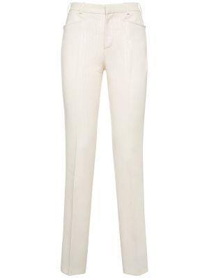 Pantalones de lana de espiga Tom Ford blanco
