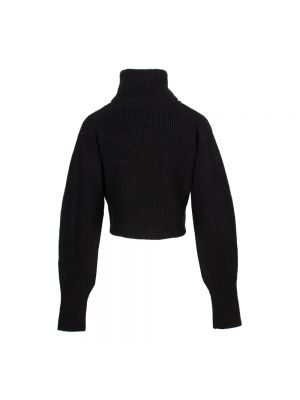 Jersey cuello alto de lana de lana merino de cuello vuelto Gauge81 negro