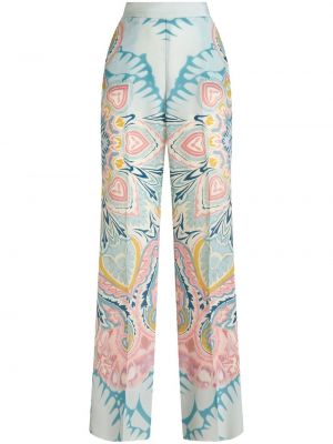 Satynowe proste spodnie z nadrukiem z wzorem paisley Etro niebieskie