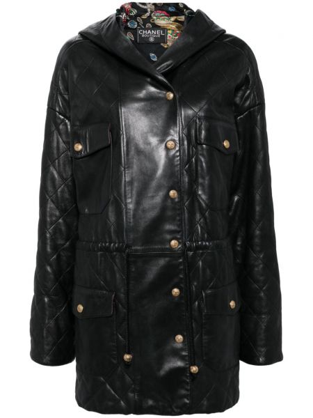 Leder langer mantel mit kapuze Chanel Pre-owned schwarz
