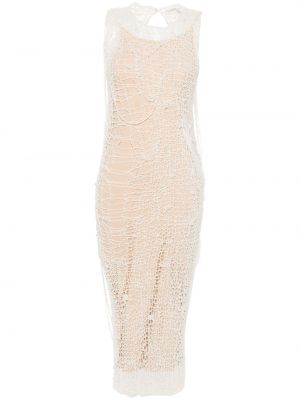 Sukienka długa z perełkami Sportmax biała