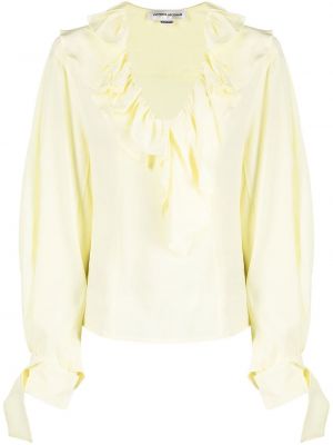 Jedwabna bluzka z dekoltem w serek z falbankami Victoria Beckham żółta