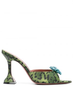 Papuci tip mules cu imagine cu model leopard Amina Muaddi verde