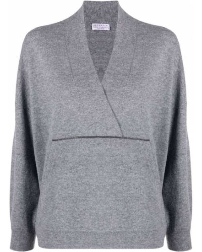 Jersey con escote v de tela jersey Brunello Cucinelli gris